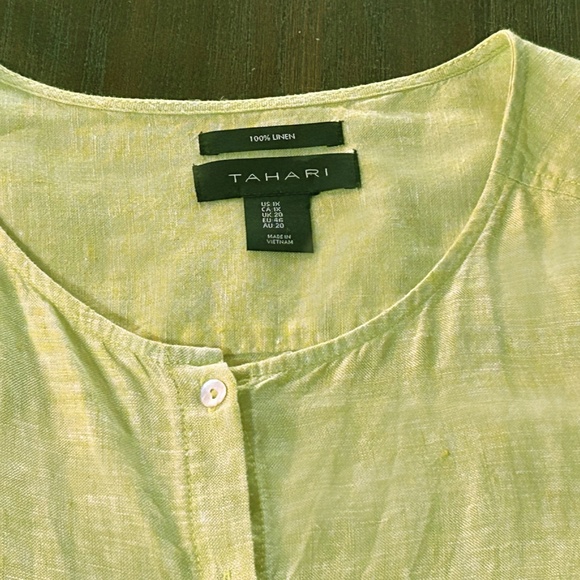 Tahari Linen Tunic Shirt size 1X, Key Lime Green Button Down. - Picture 6 of 6